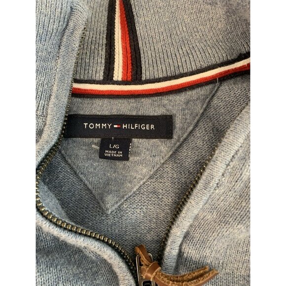 Tommy Hilfiger Sweater Men’s Large Blue Quarter-Zip Long-Sleeve Mock Neck Preppy - Picture 3 of 9